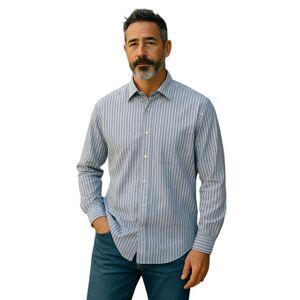 Ike Behar Multi-Stripe Cotton Dress Shirt Navy Gray 15.5 34/35